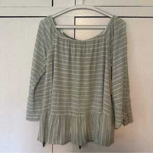 NWT Altar'd State Green Striped Off The Shoulder 3/4 Sleeve Top